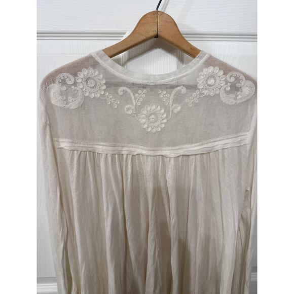 Free People To the Sea Lace Cream Oversized Long-Sleeve Henley Blouse Top, M - Picture 9 of 9